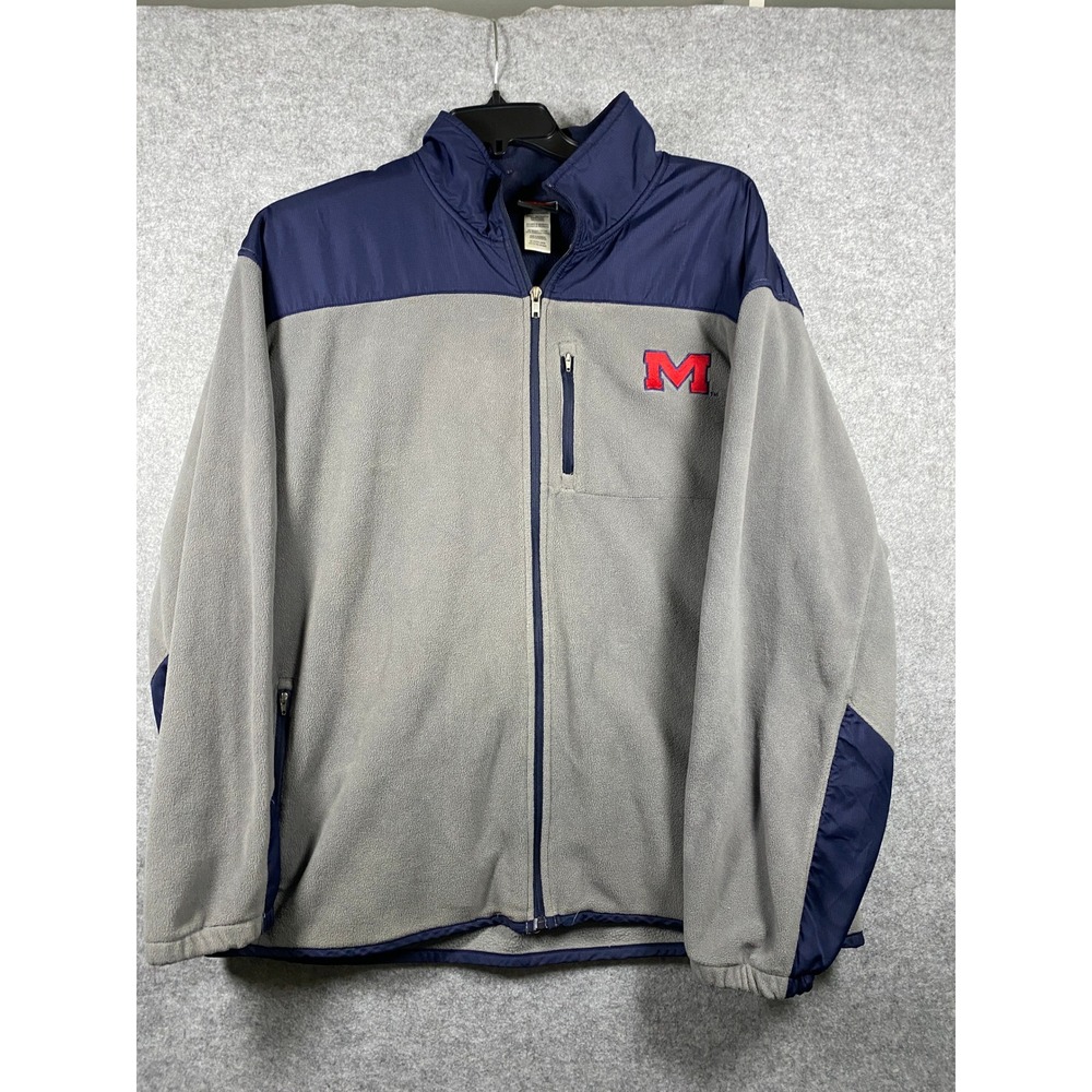 Genuine Stuff Ole Miss Rebels Fleece Jacket Mens XXL Gray Navy Full Zip NCAA